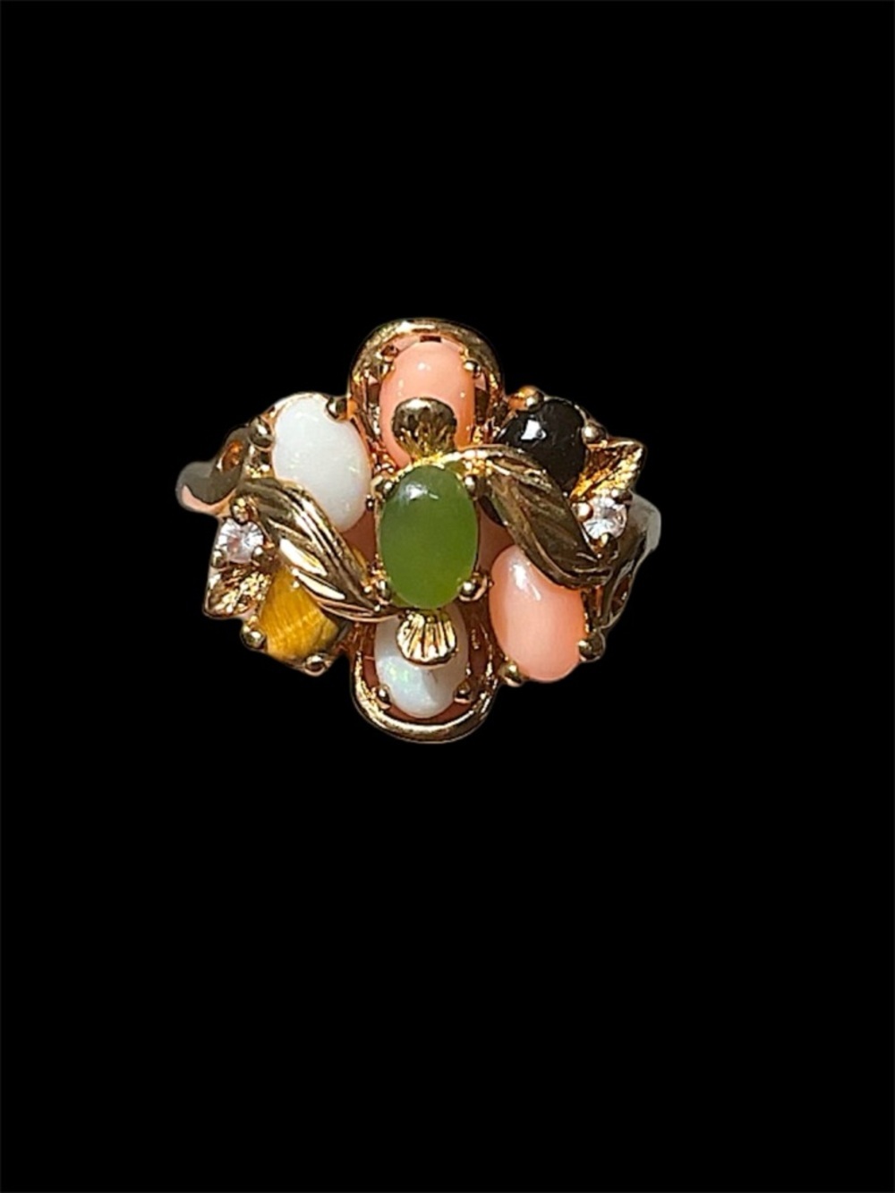 Nephrite Jade Cluster Cocktail Ring Size 8.25